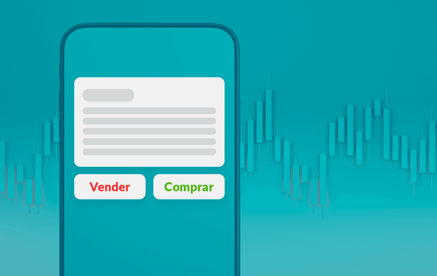 o que é day trade: arte com fundo azul onde se vê uma tela de um celular com as opções "Vender" e "Comprar".
